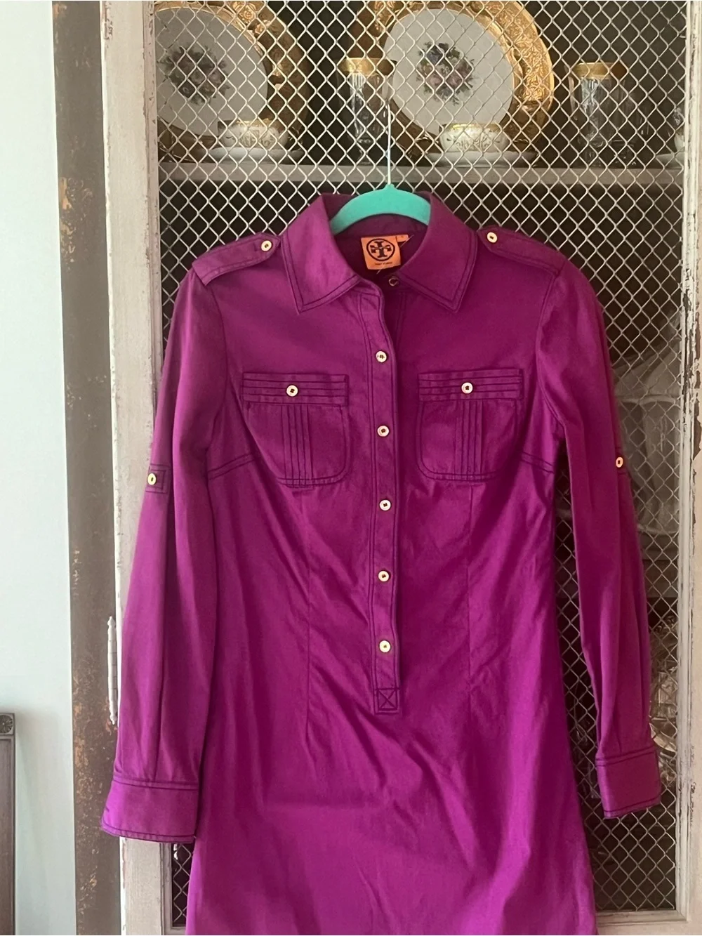 Tory Burch Vivid Magenta Button-Front Long Sleeve Dress or great over jeans!